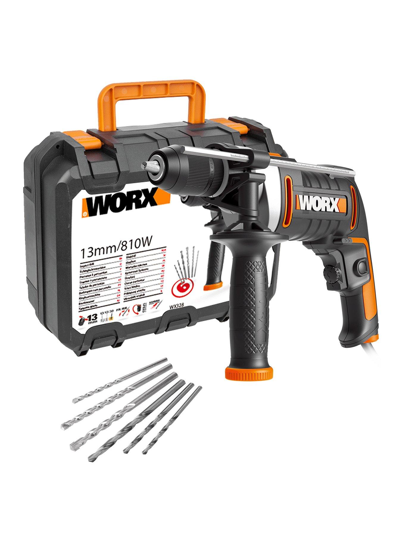 Product photograph of Worx Wx328 810w 13mm Cordless Impact Drill from very.co.uk