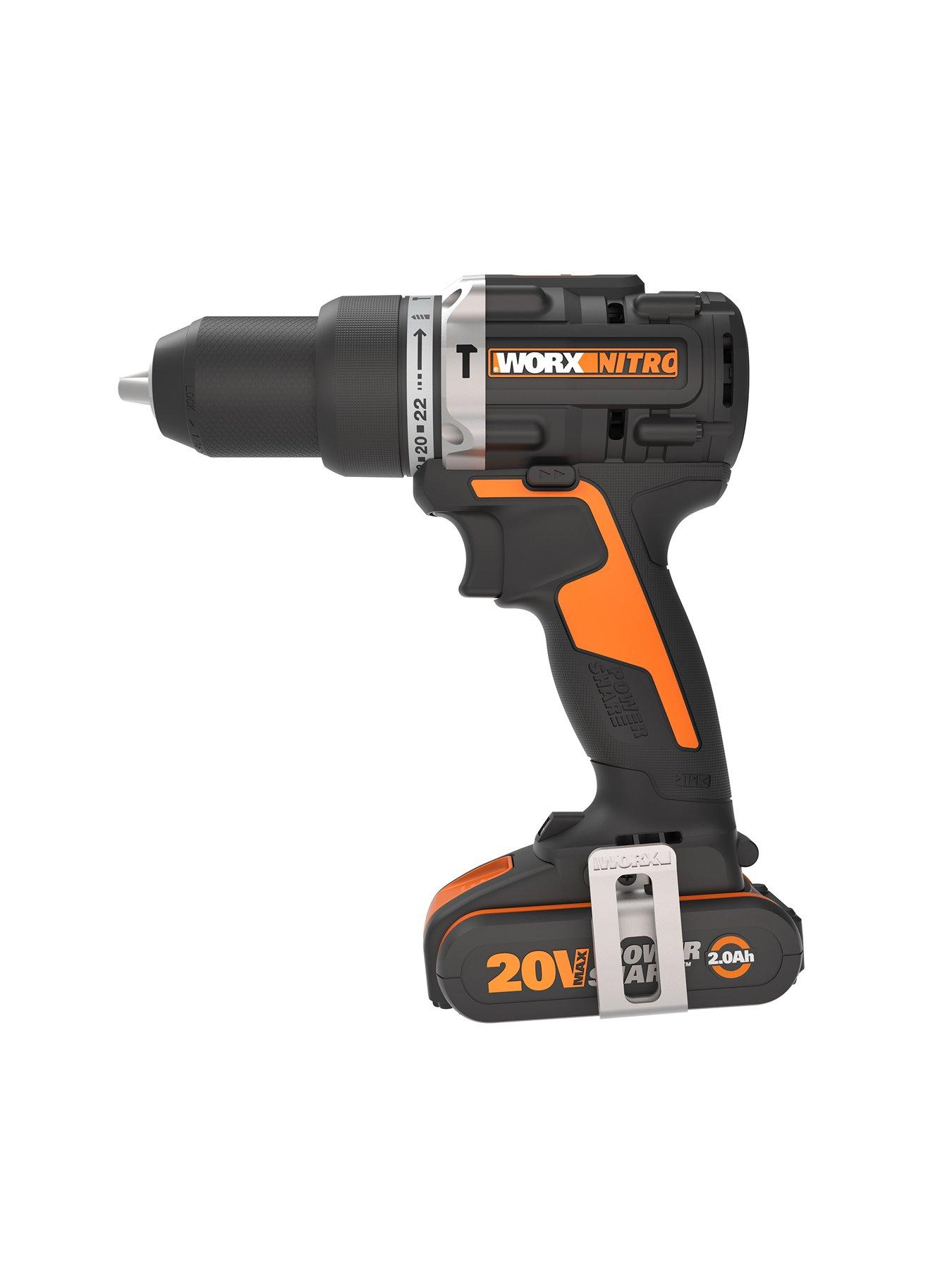 Worx WX352 20V Cordless Brushless Impact Drill Driver with 75 piece Drill Bit Set x2 Batteries and Charger Very