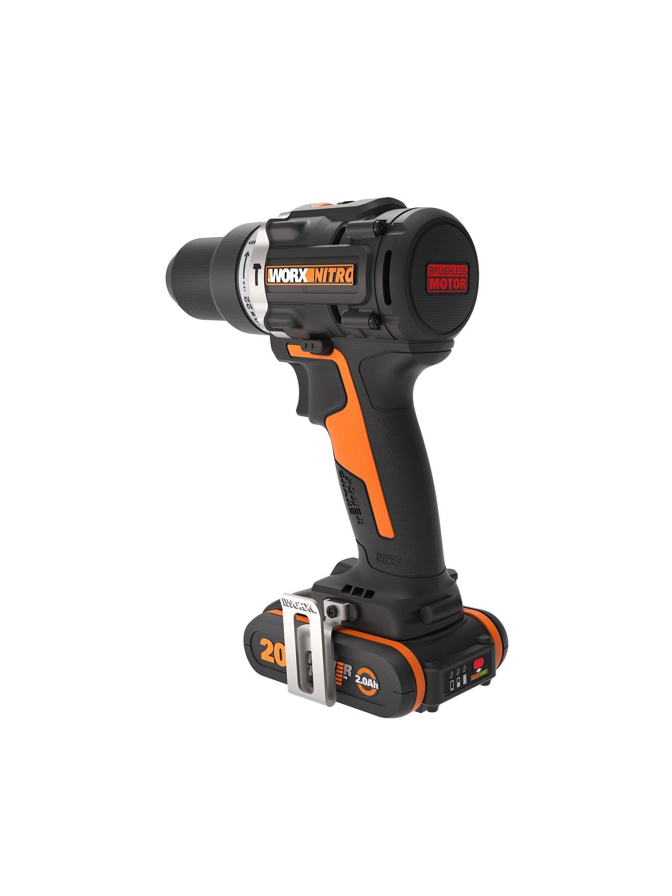 Worx WX352 20V Cordless Brushless Impact Drill Driver with 75 piece Drill Bit Set x2 Batteries and Charger Very