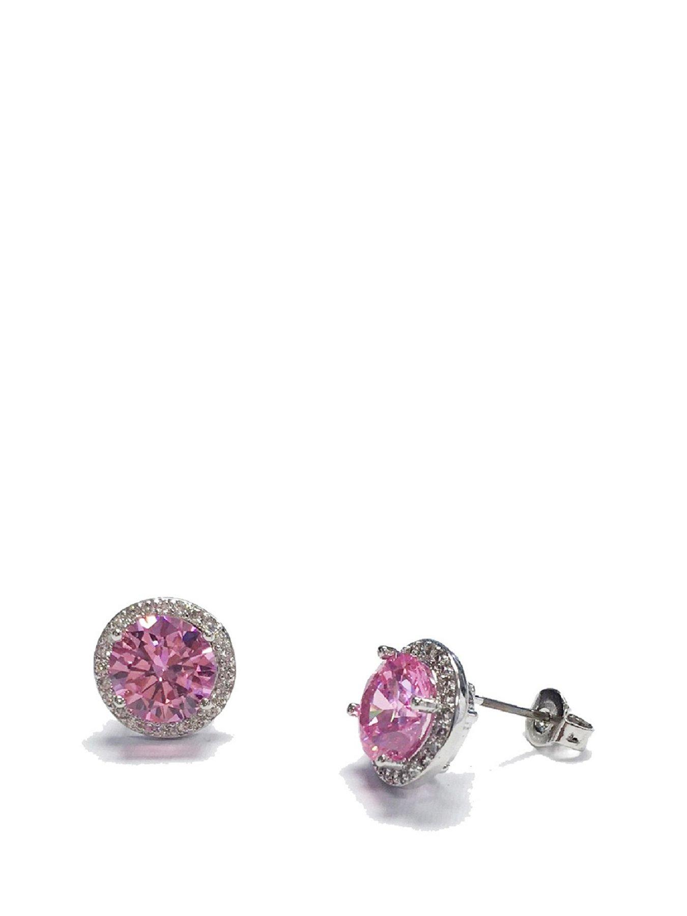 Product photograph of Buckley London The Carat Collection - Pink Round Halo Earrings from very.co.uk