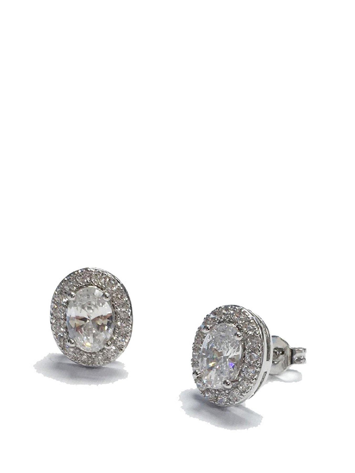 Product photograph of Buckley London The Carat Collection - Clear Oval Halo Earrings from very.co.uk