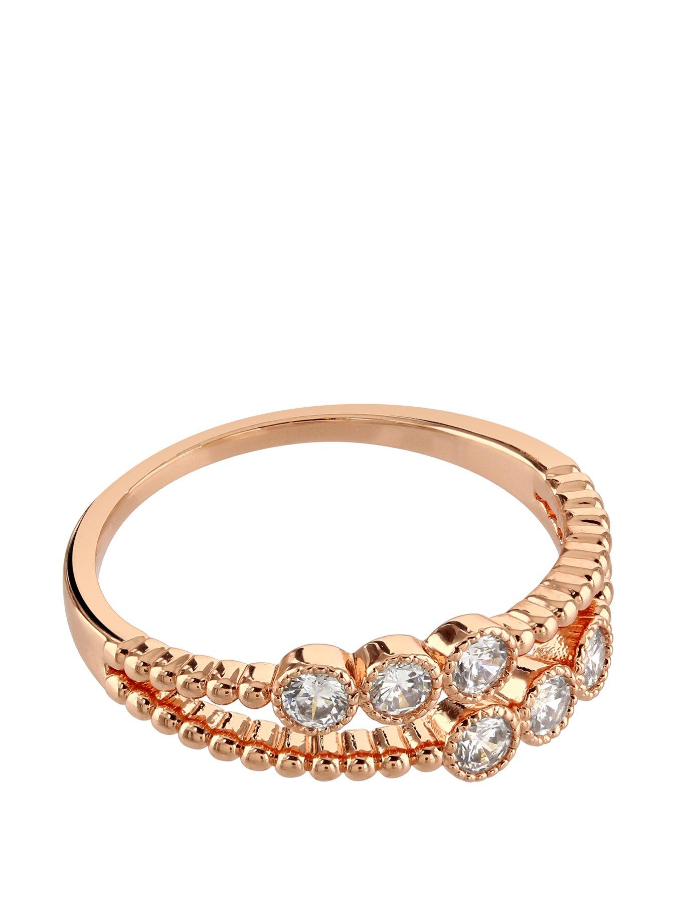 Product photograph of Buckley London Crystal Double Layered Ring - Rose Gold from very.co.uk