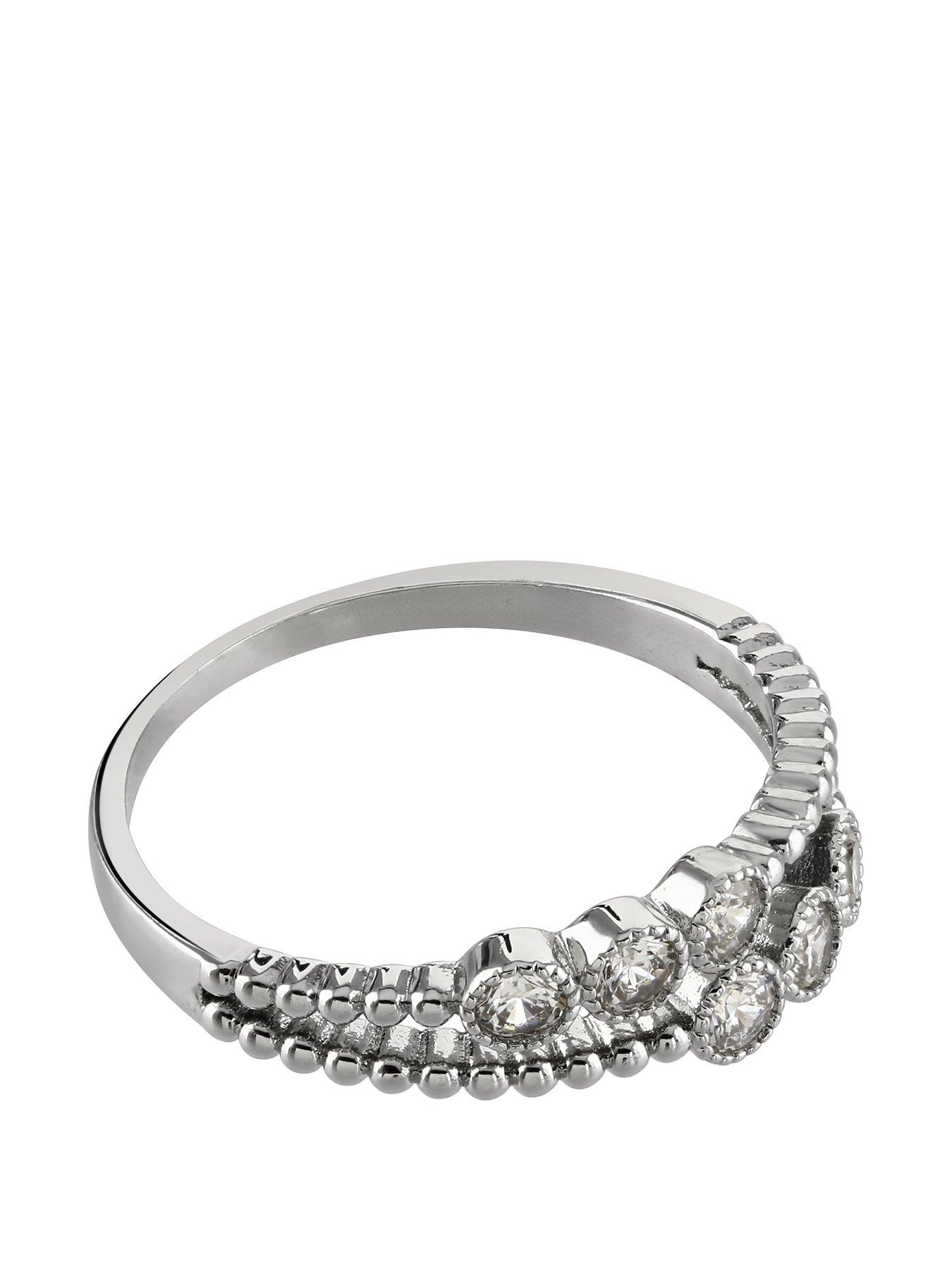 Product photograph of Buckley London Crystal Double Layred Ring - Silver from very.co.uk