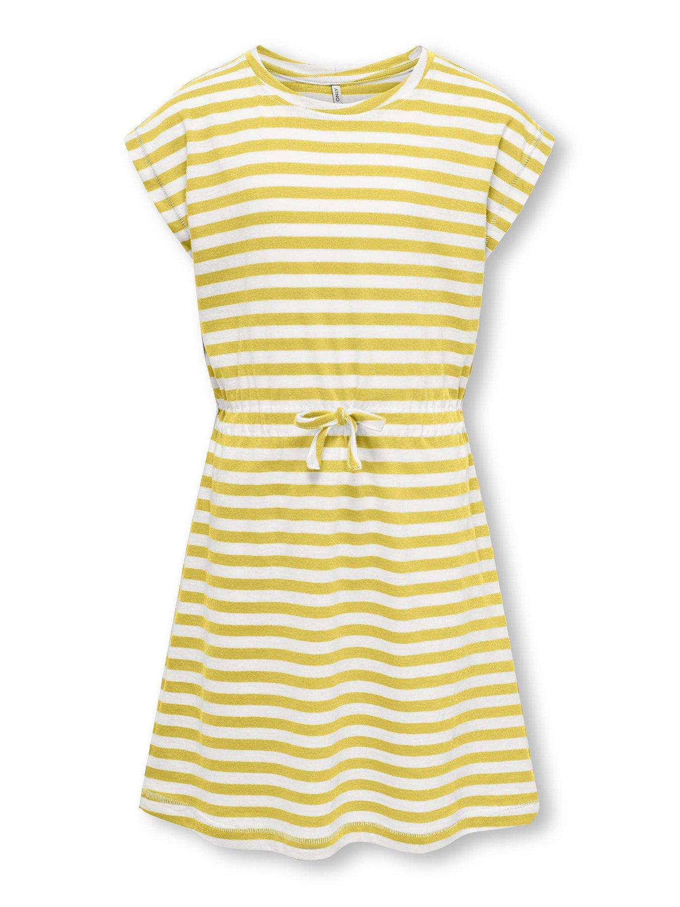 only-kids-girls-stripe-drawstring-dress-yellow