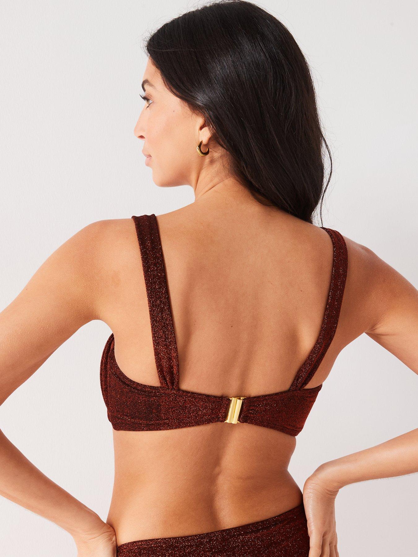 V by Very X Tara Maynard Shimmer Ruched Bust Bikini Top - Bronze  