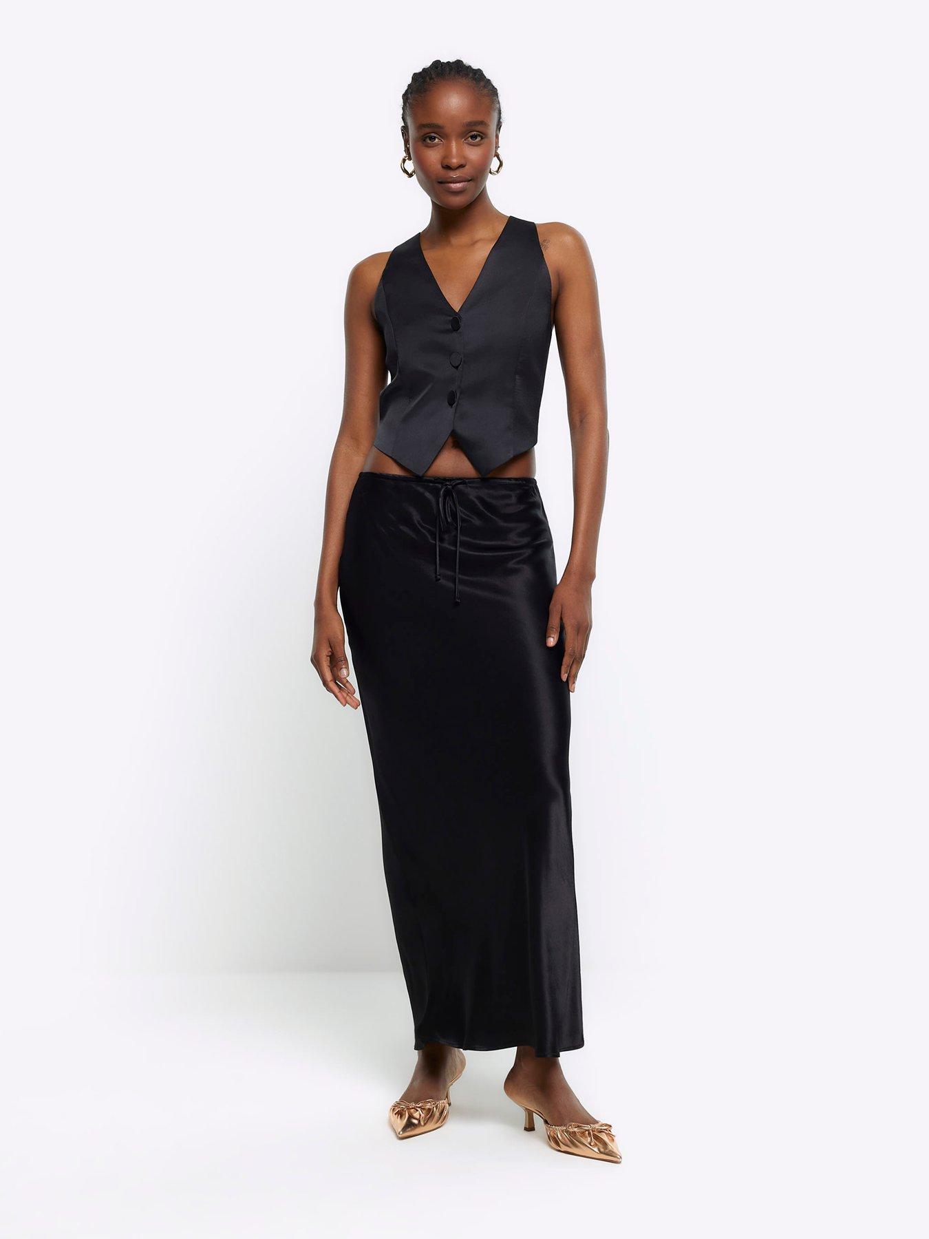 Black satin skirt river island best sale