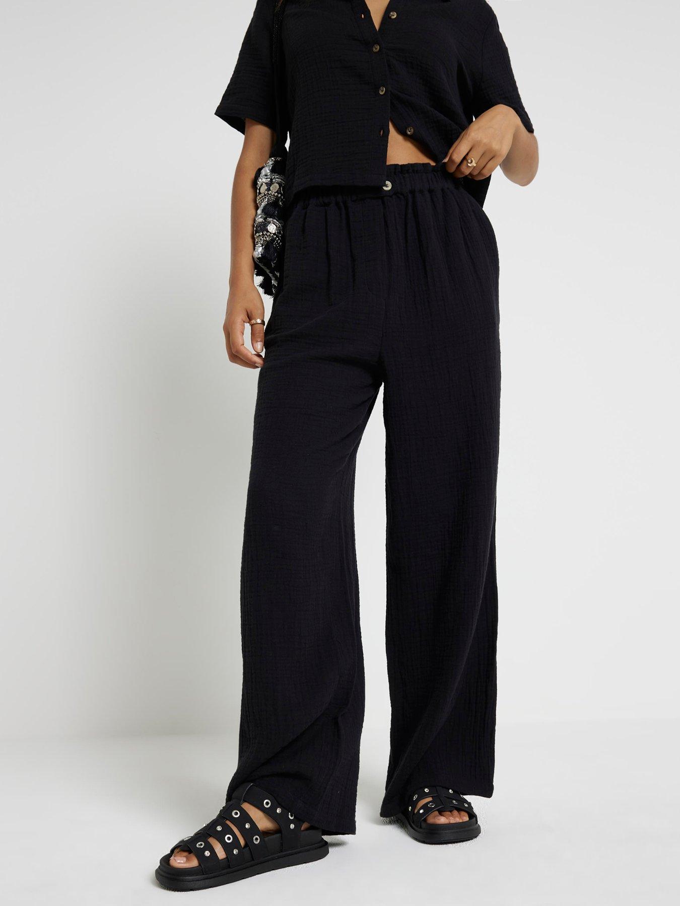 undefined Petite Textured Cotton Trouser - Black