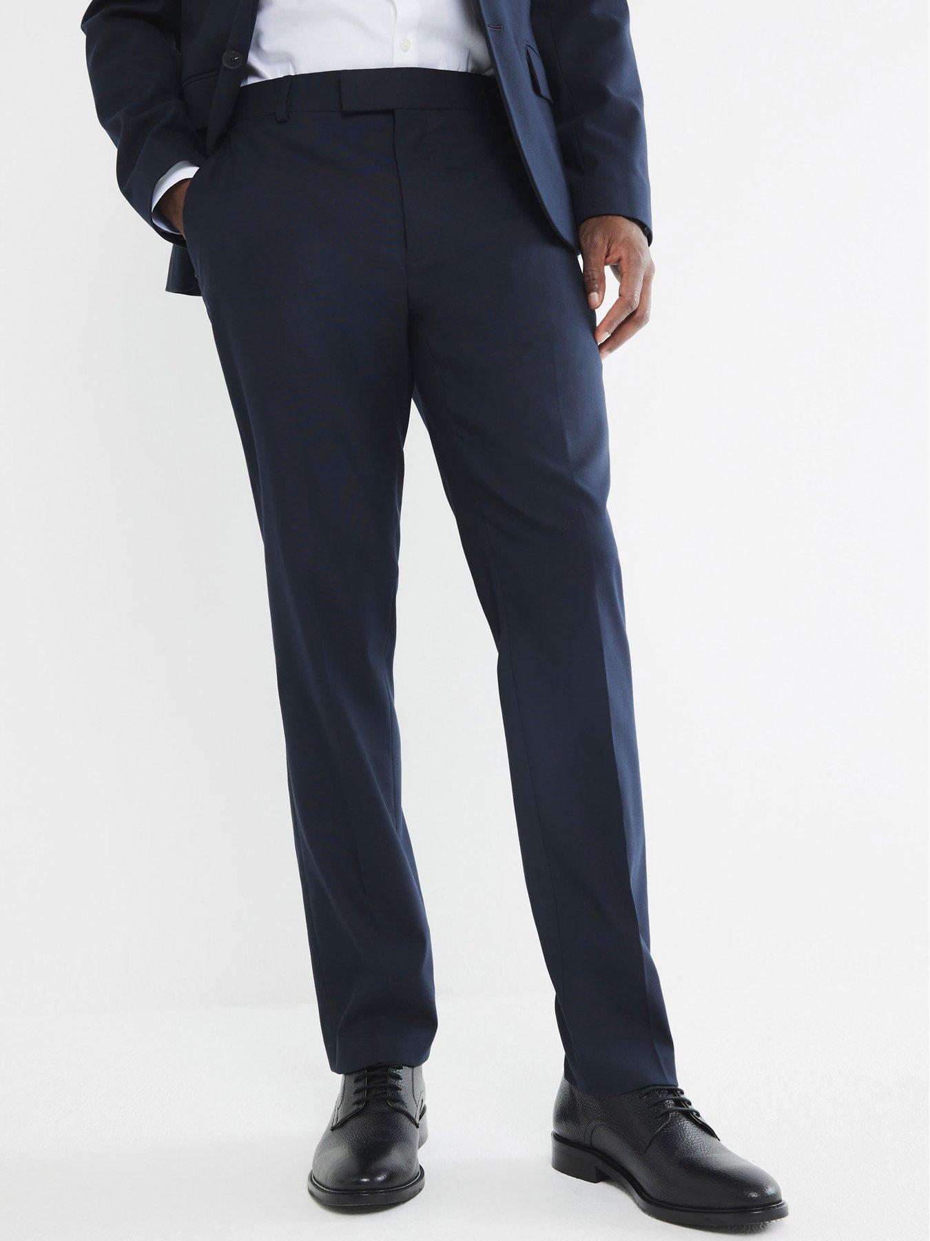 undefined Plain Slim Suit Trousers - Navy