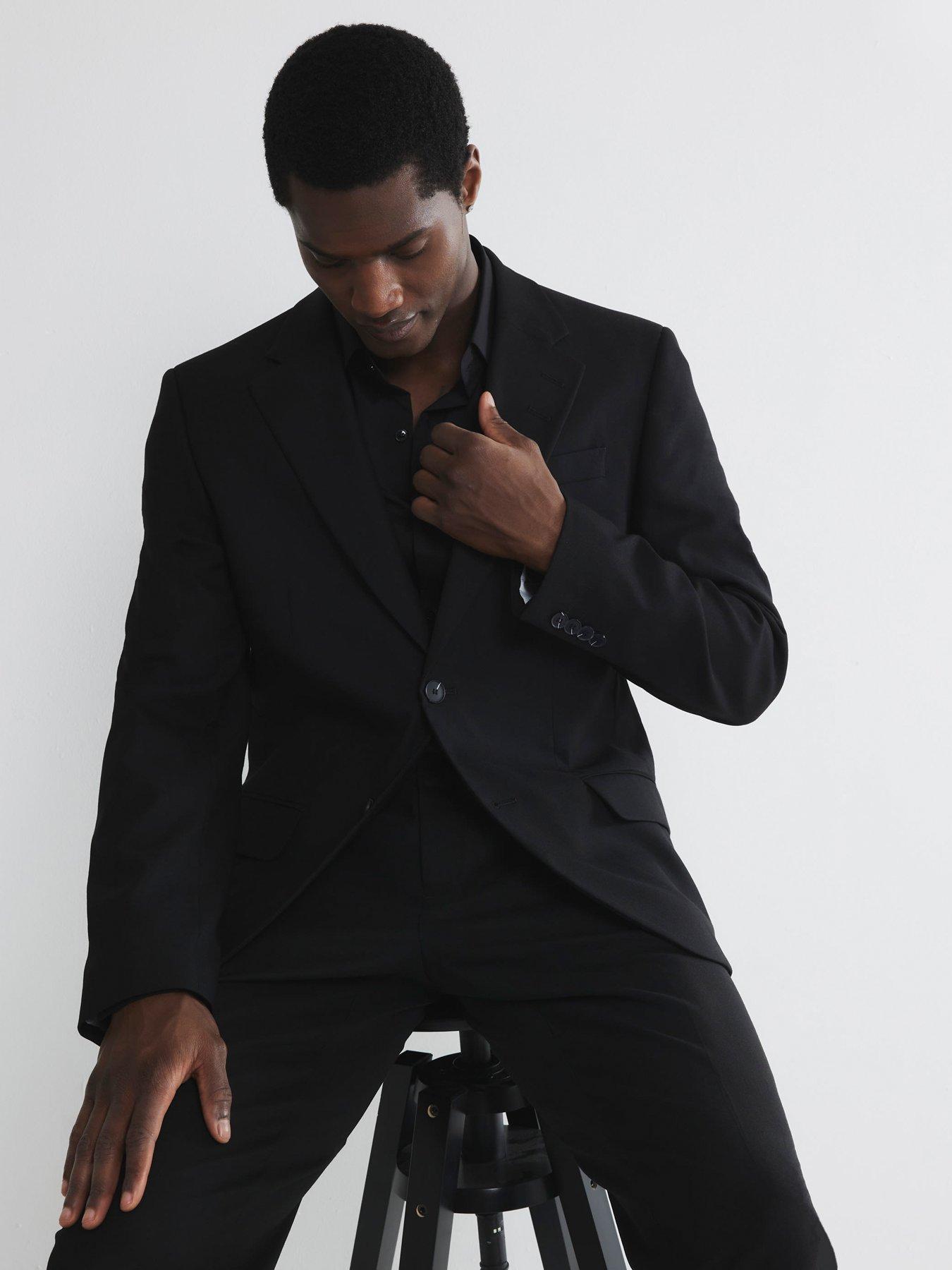 undefined Plain Single Breasted Slim Suit Jacket - Black