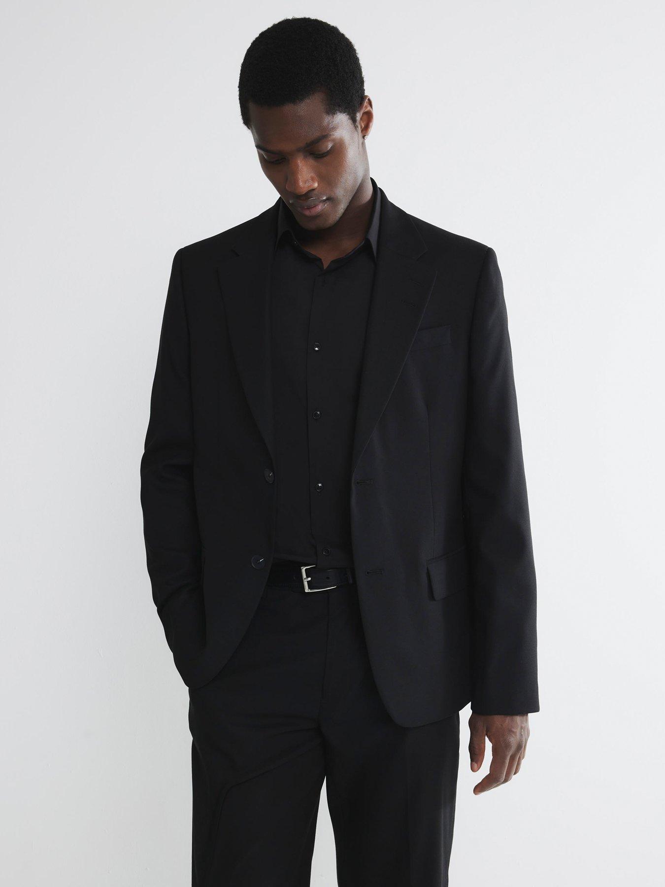 Image 2 of 6 of River Island Plain Single Breasted Slim Suit Jacket - Black