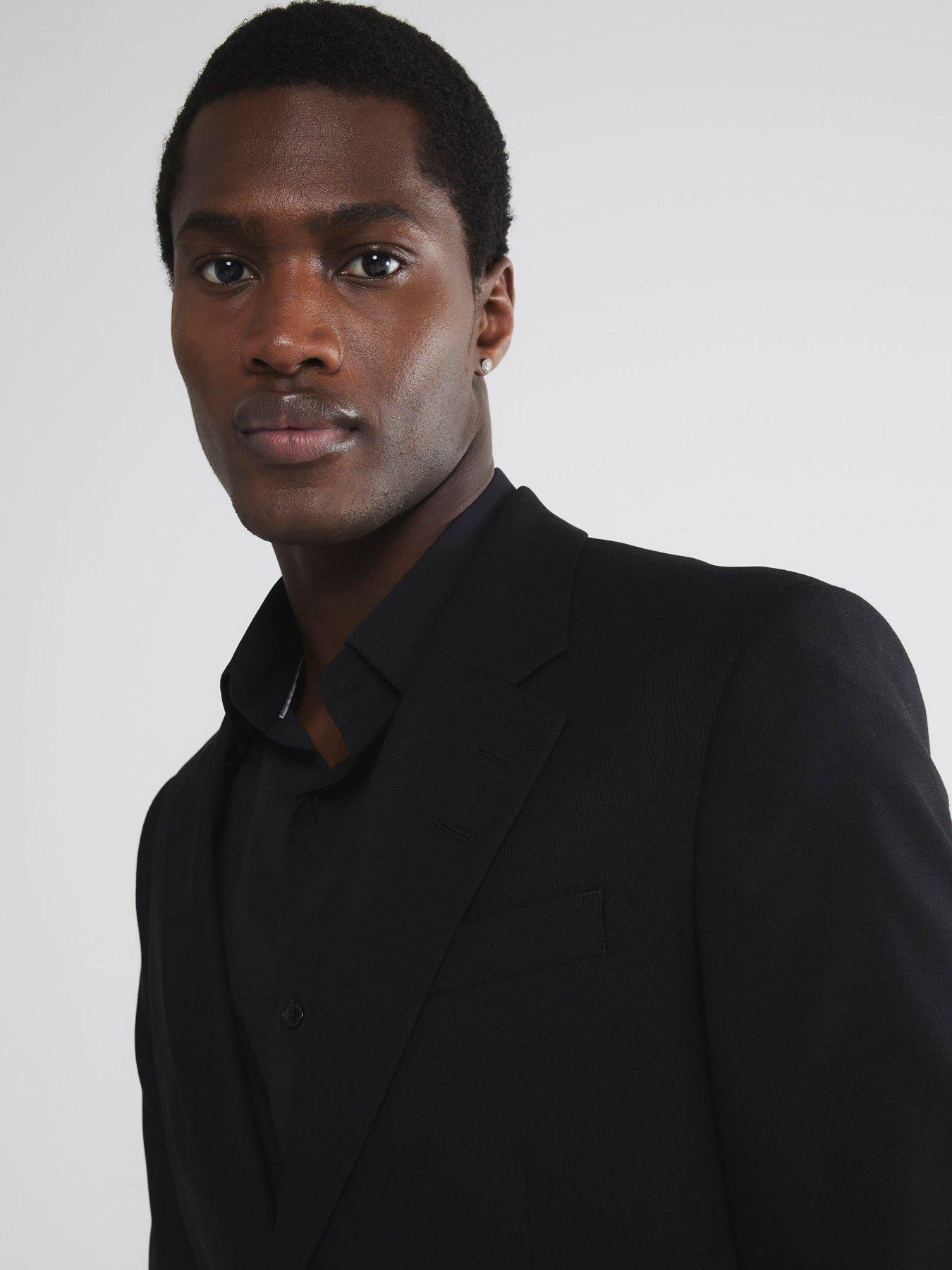 Image 4 of 6 of River Island Plain Single Breasted Slim Suit Jacket - Black