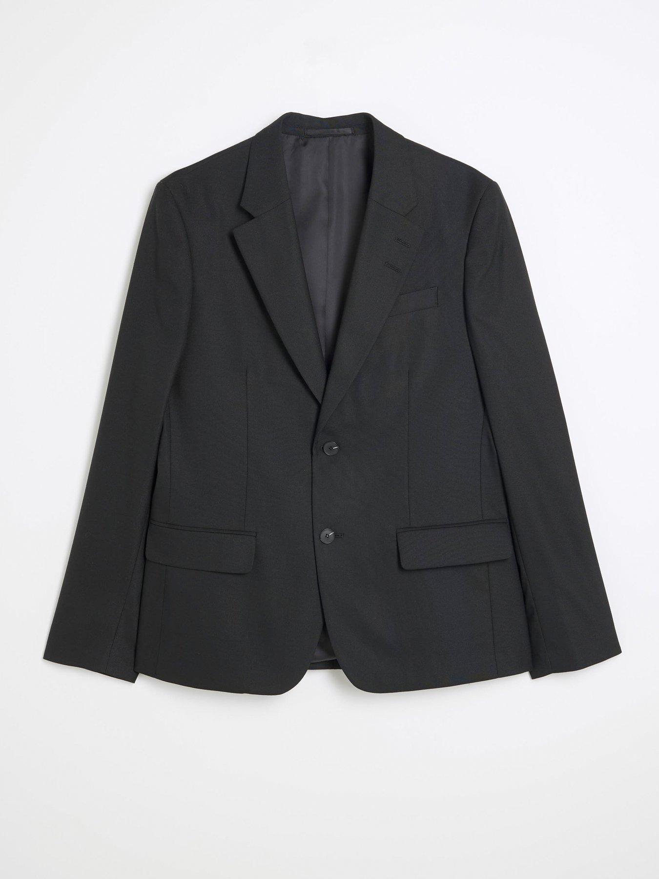 Image 6 of 6 of River Island Plain Single Breasted Slim Suit Jacket - Black