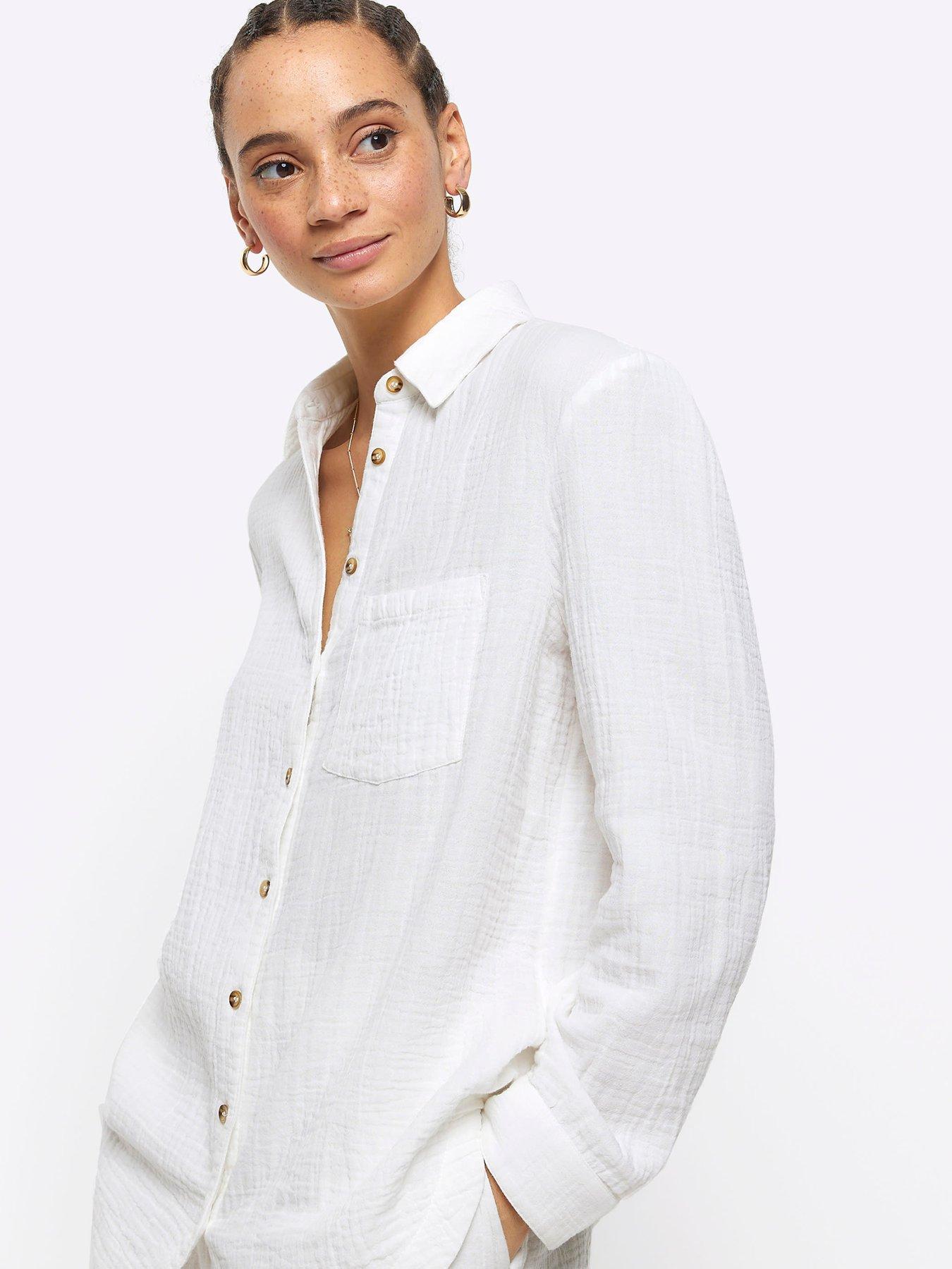 River Island Textured Cotton Shirt - White | Very.co.uk