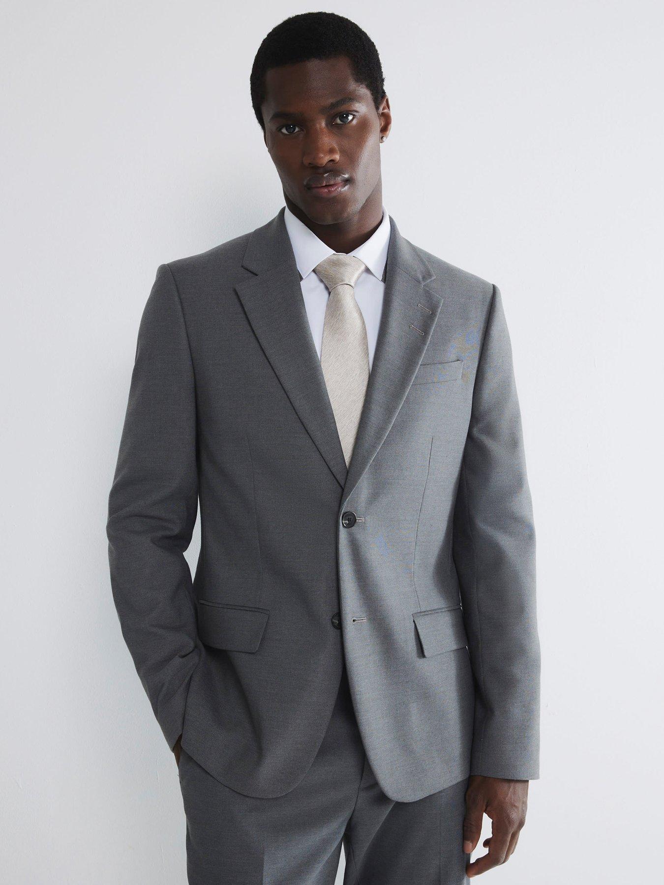 undefined Plain Single Breasted Slim Suit Jacket - Grey