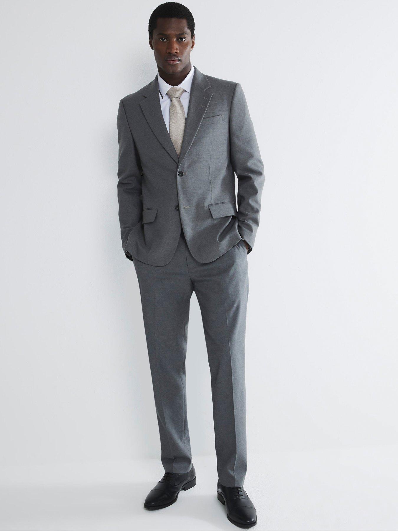 Image 3 of 6 of River Island Plain Single Breasted Slim Suit Jacket - Grey