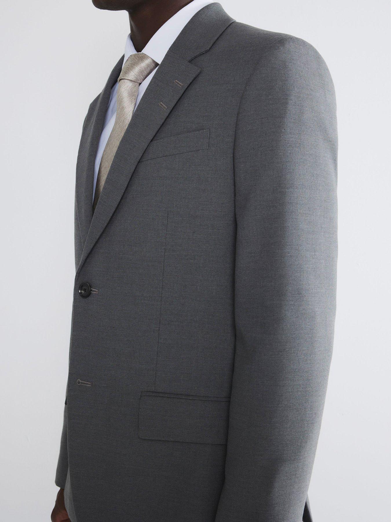 Image 4 of 6 of River Island Plain Single Breasted Slim Suit Jacket - Grey