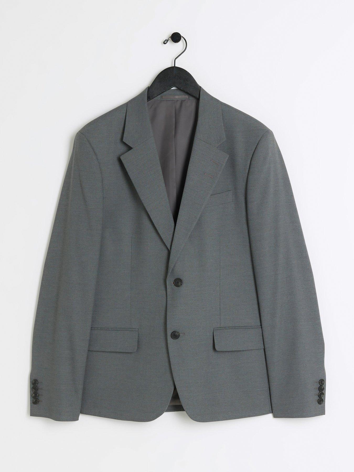 Image 6 of 6 of River Island Plain Single Breasted Slim Suit Jacket - Grey
