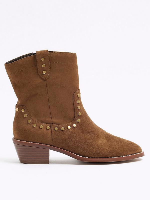River Island Studded Western Ankle Boot - Light Brown | Very.co.uk