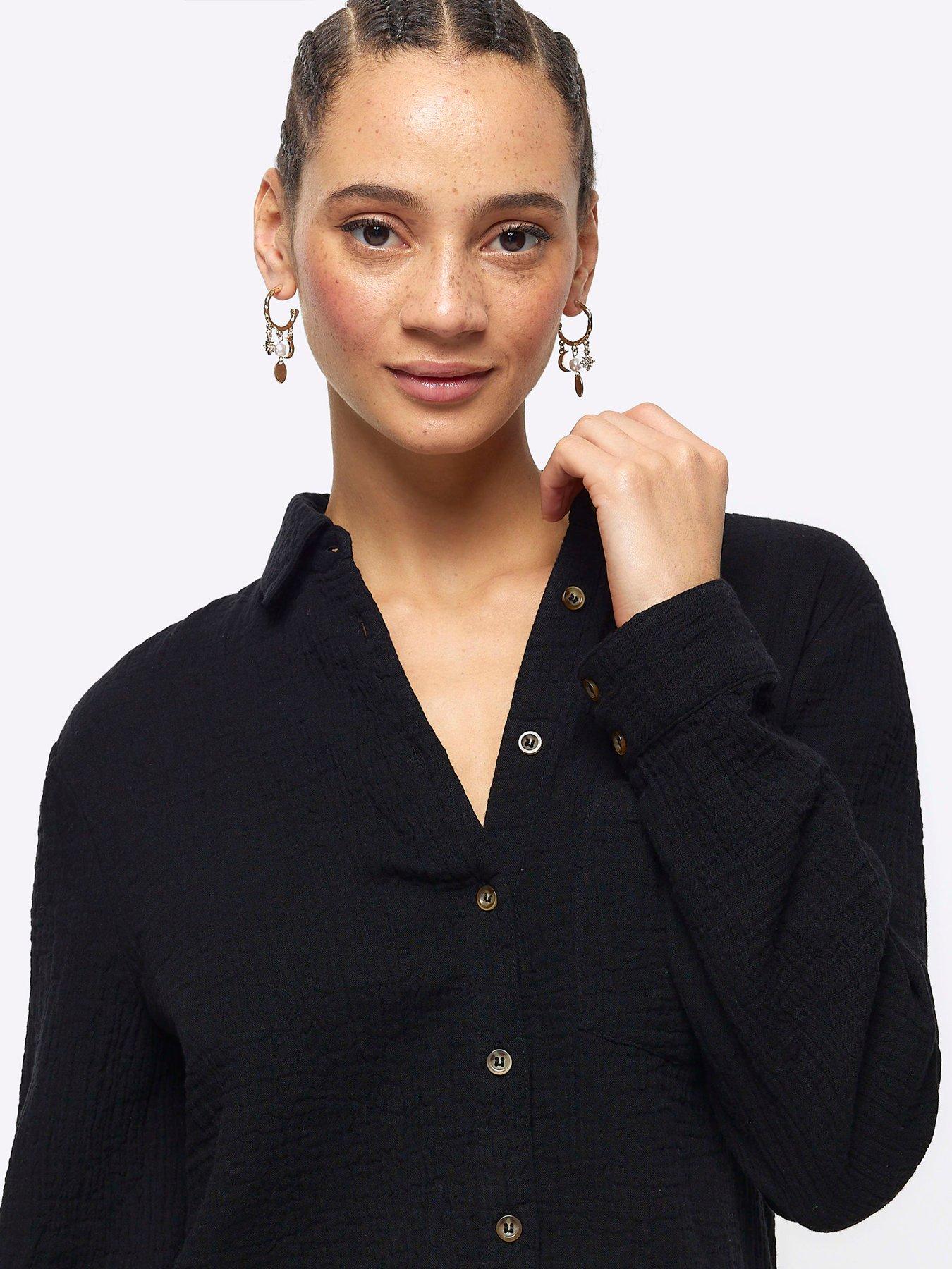 River Island Textured Cotton Shirt - Black | Very.co.uk