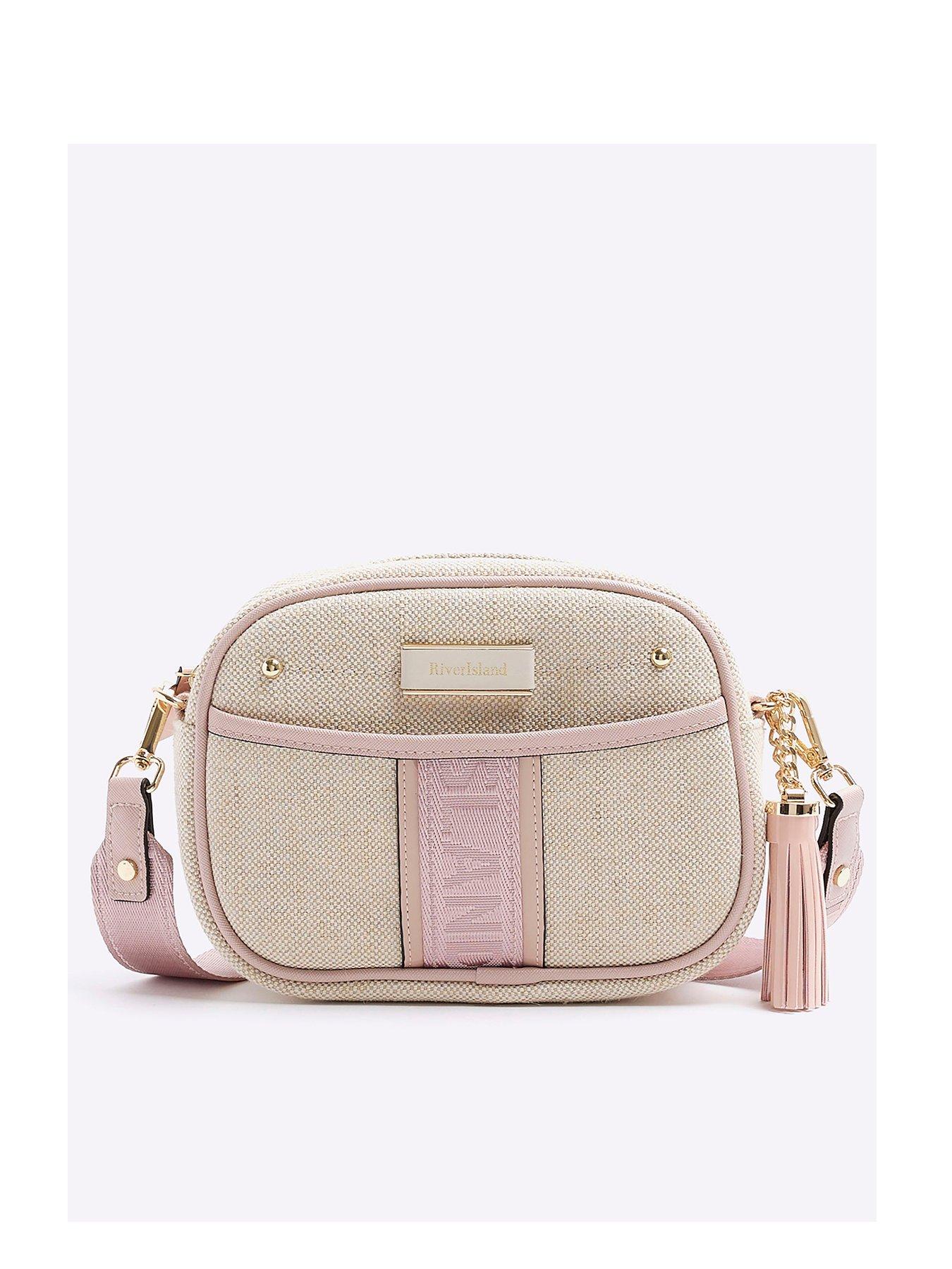 River Island Striped Camera Bag Light Beige very