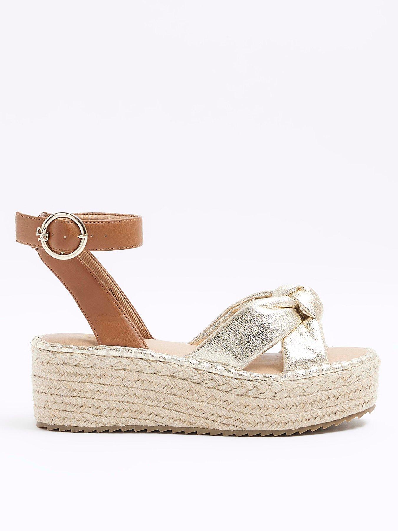 river island two part espadrille sandals - gold
