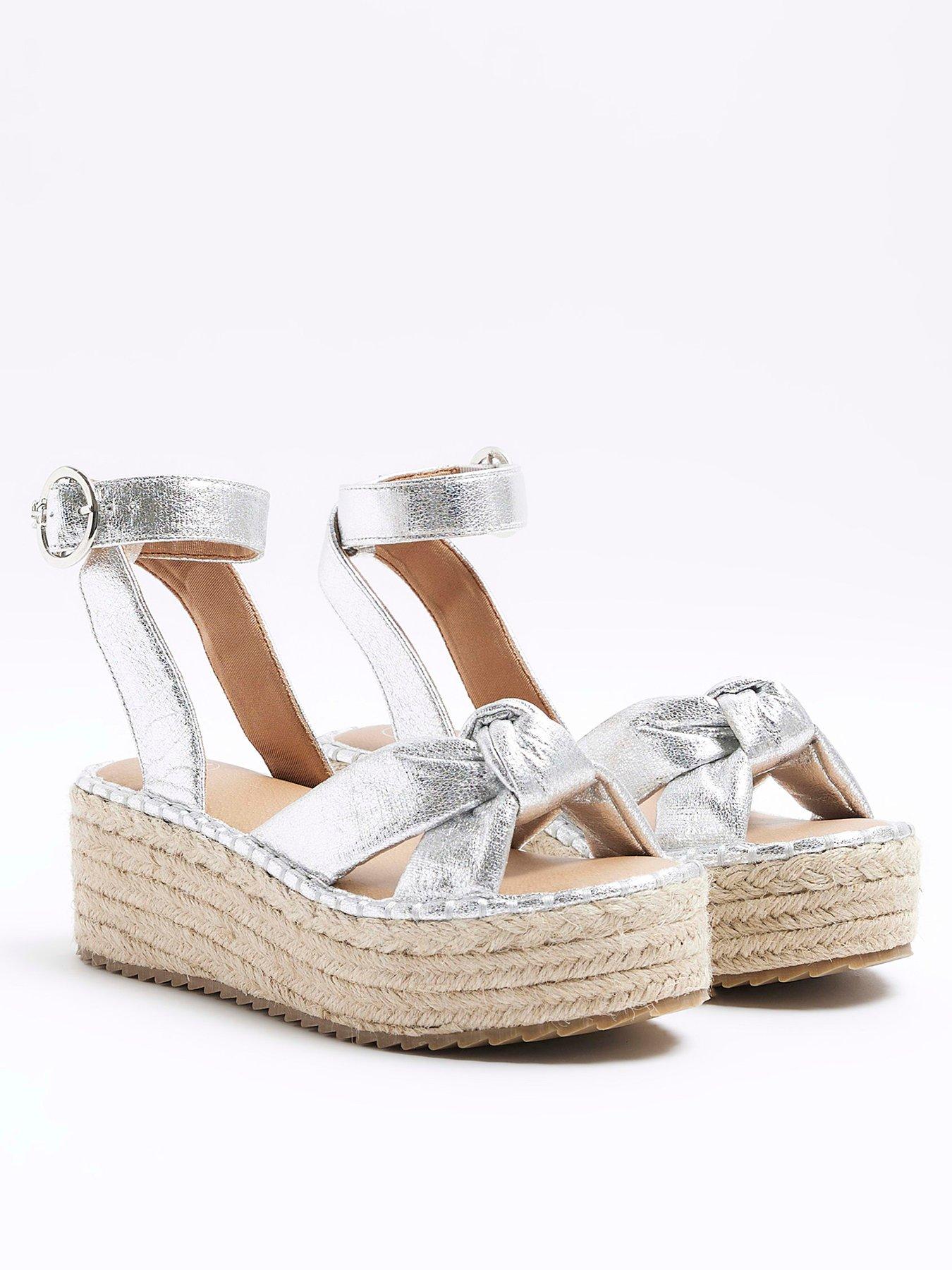 Two Part Espadrille Sandal Silver