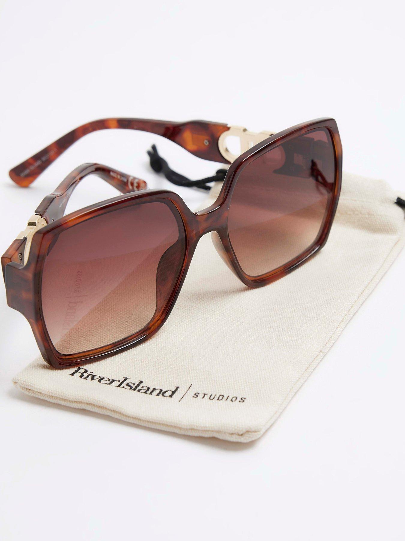 River Island Oversized Square Arm Glam Sunglasses Tortoise Uk