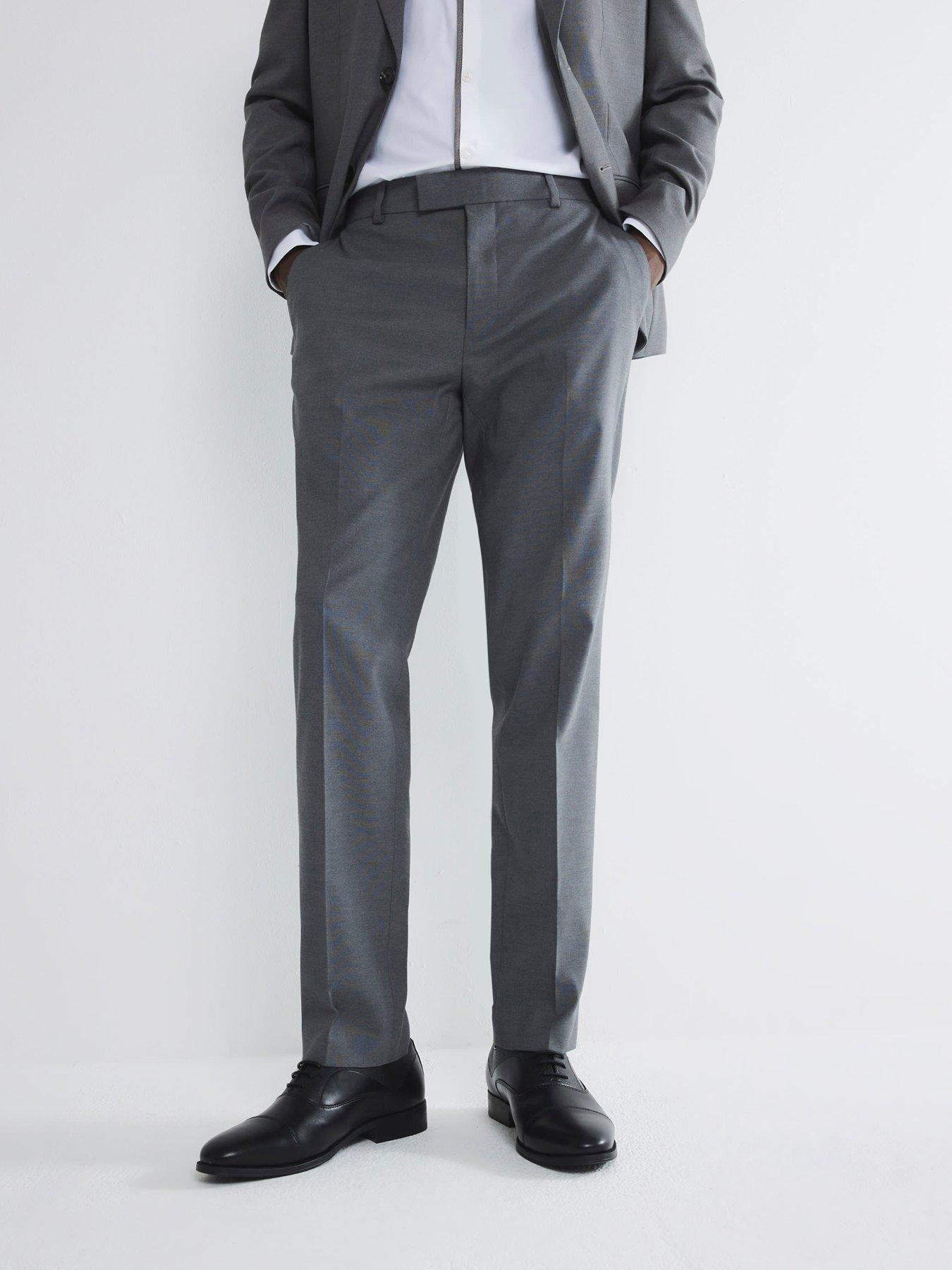 undefined Plain Slim Suit Trousers - Grey