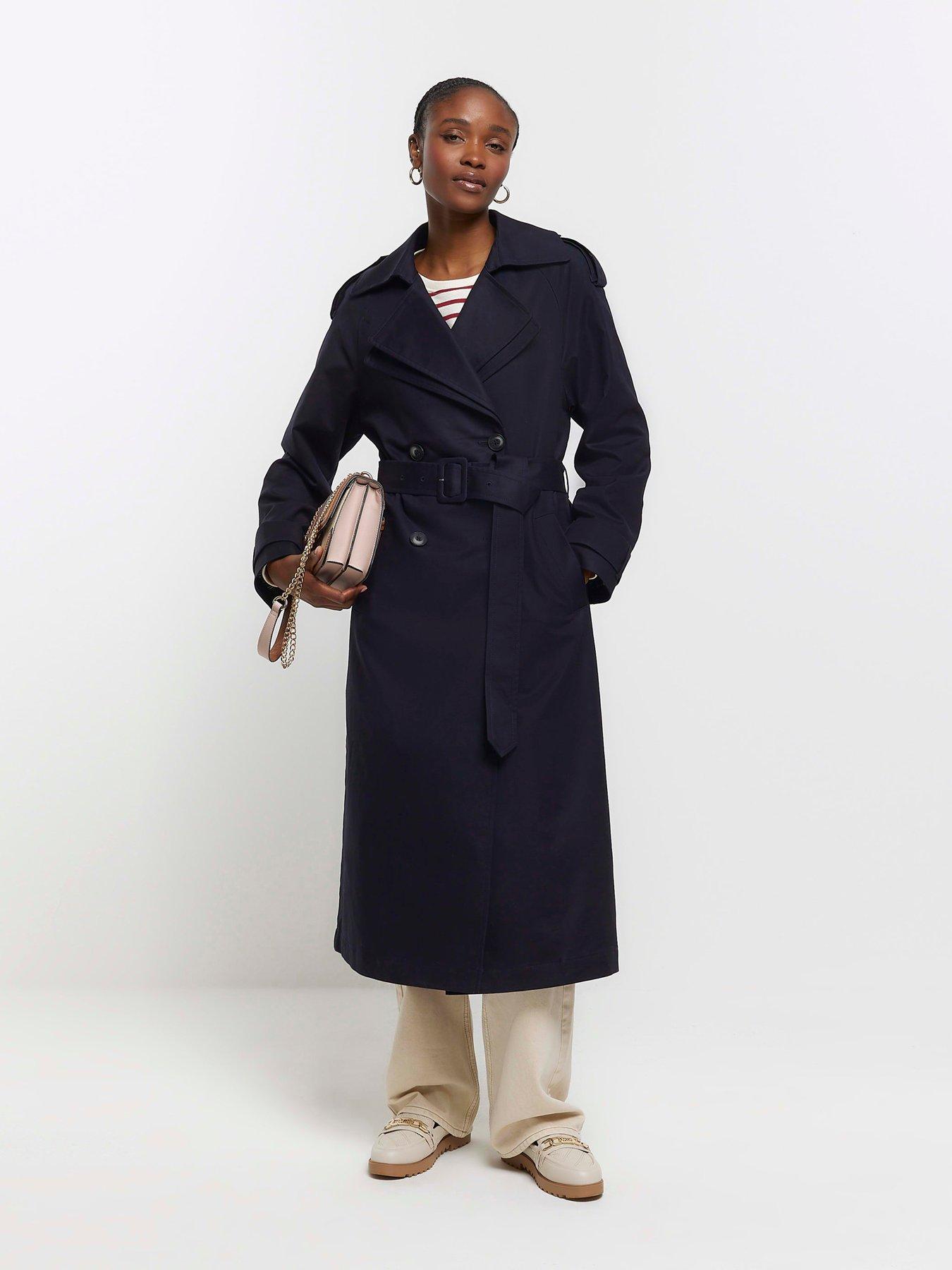 Long navy trench outlet coat womens