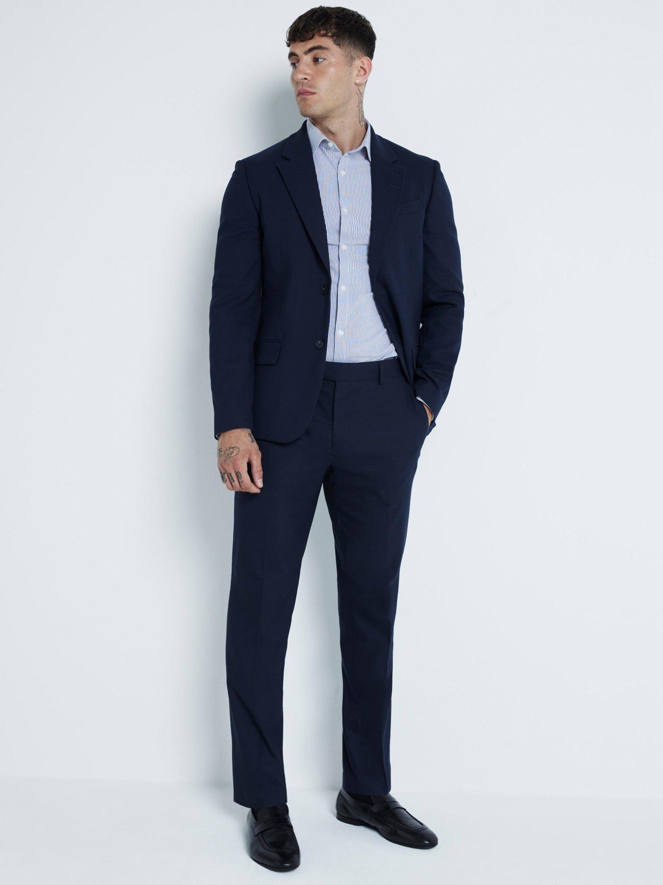 Image 3 of 6 of River Island Plain Single Breasted Slim Suit Jacket - Navy