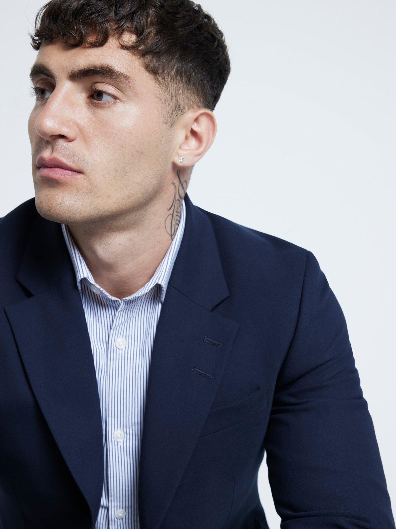 Image 4 of 6 of River Island Plain Single Breasted Slim Suit Jacket - Navy