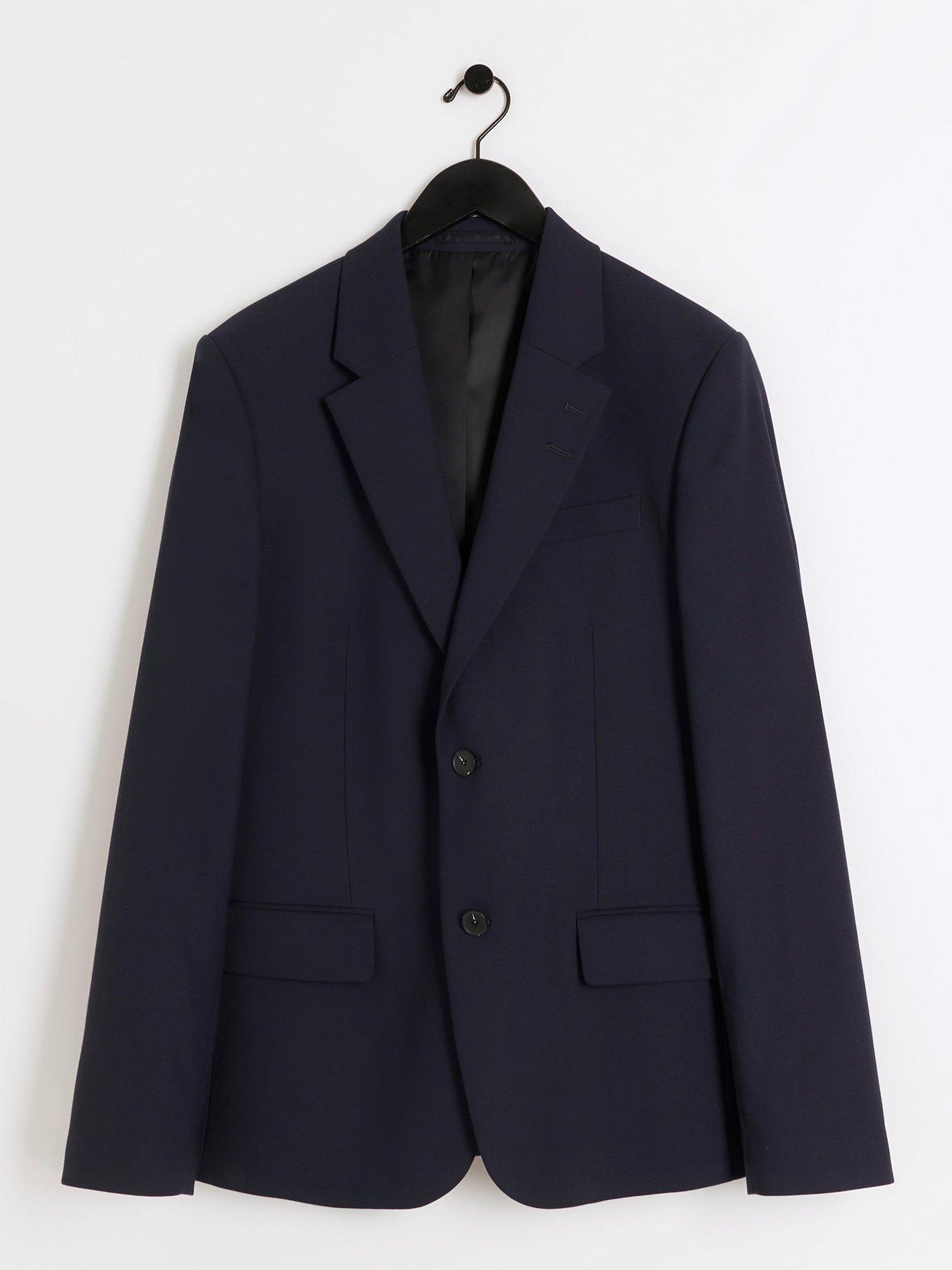 Image 6 of 6 of River Island Plain Single Breasted Slim Suit Jacket - Navy