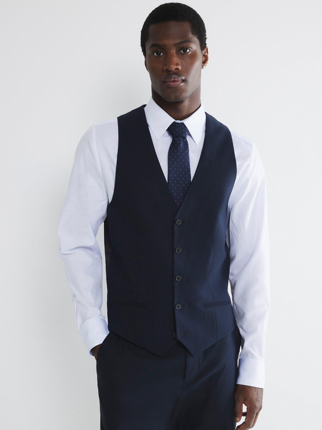 undefined Plain Single Breasted Suit Waistcoat - Navy