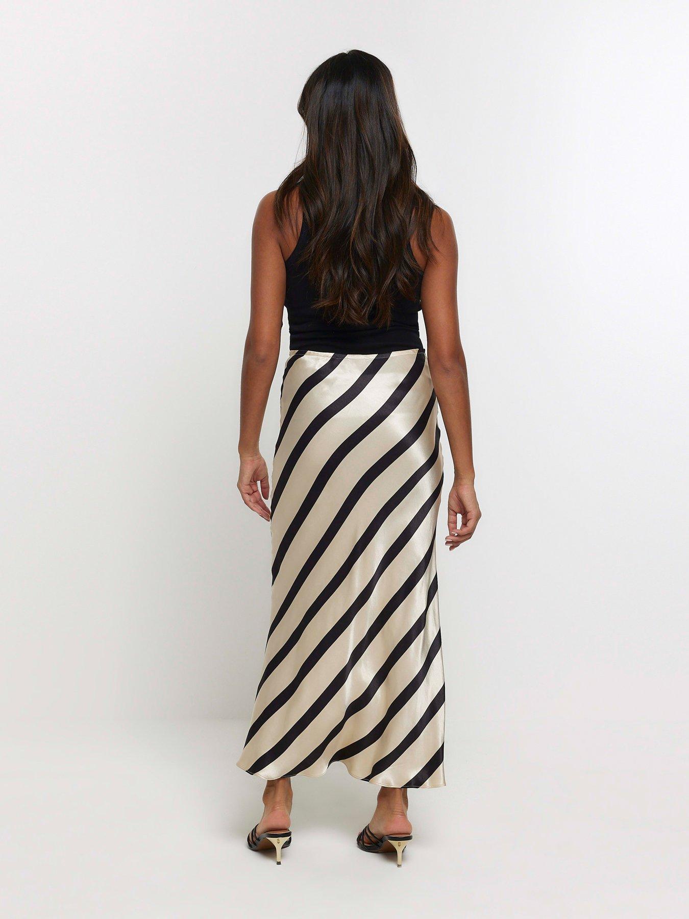 River Island Bias Cut Striped Maxi Skirt - Black | Very.co.uk