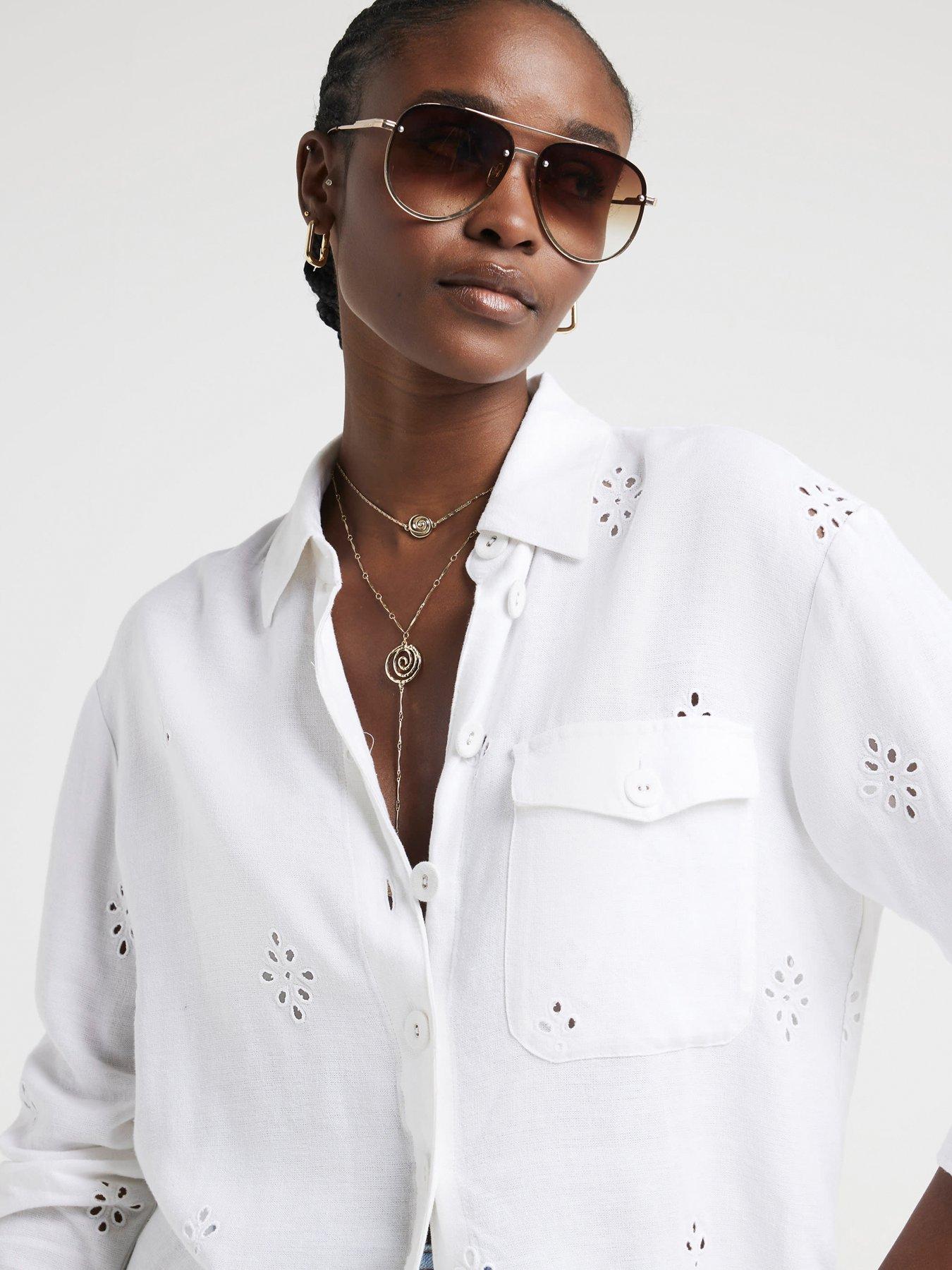 River Island Broderie Linen Shirt - White | Very.co.uk