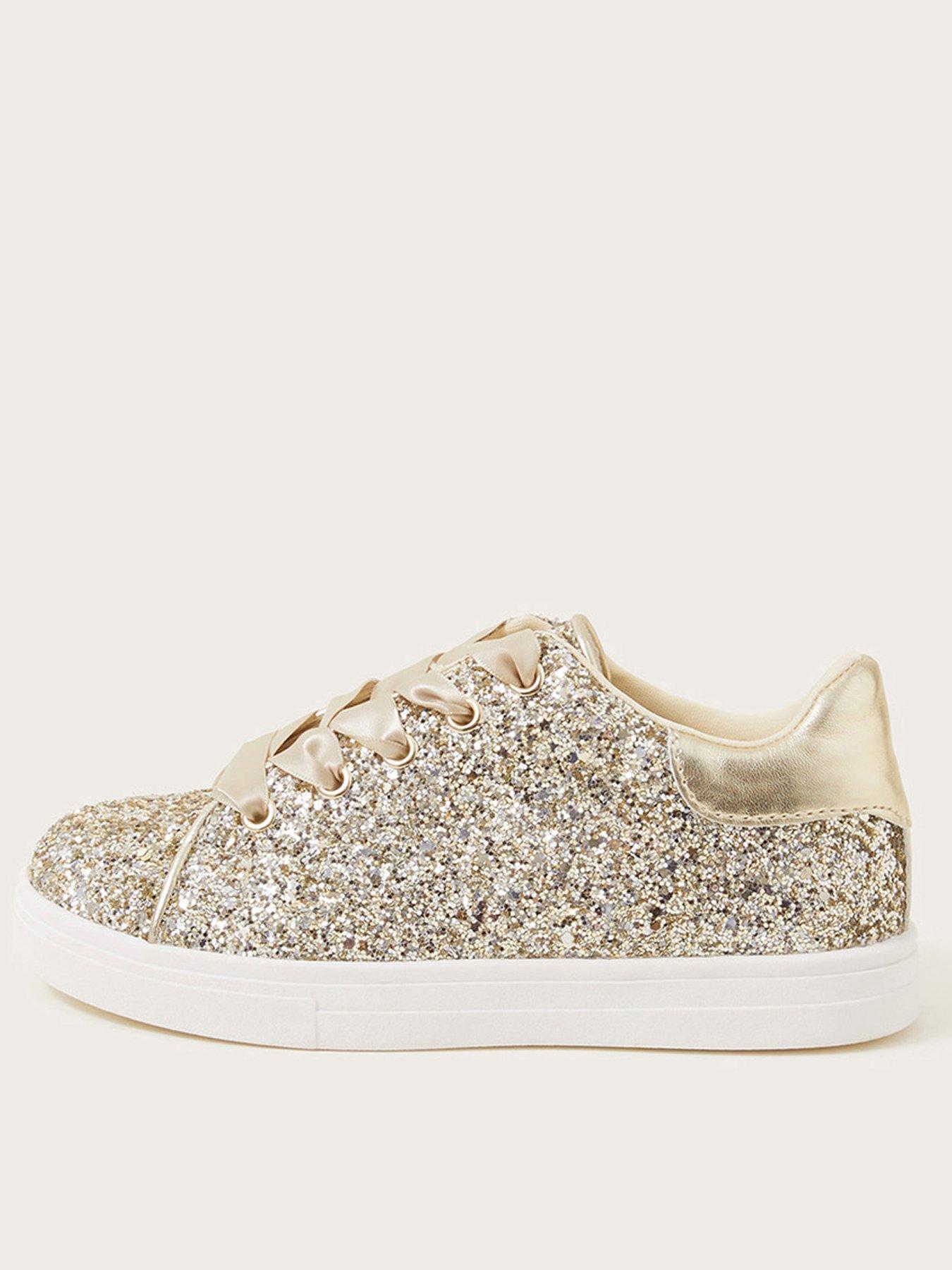 Monsoon Girls Sparkle Glitter Trainers - Gold | very.co.uk