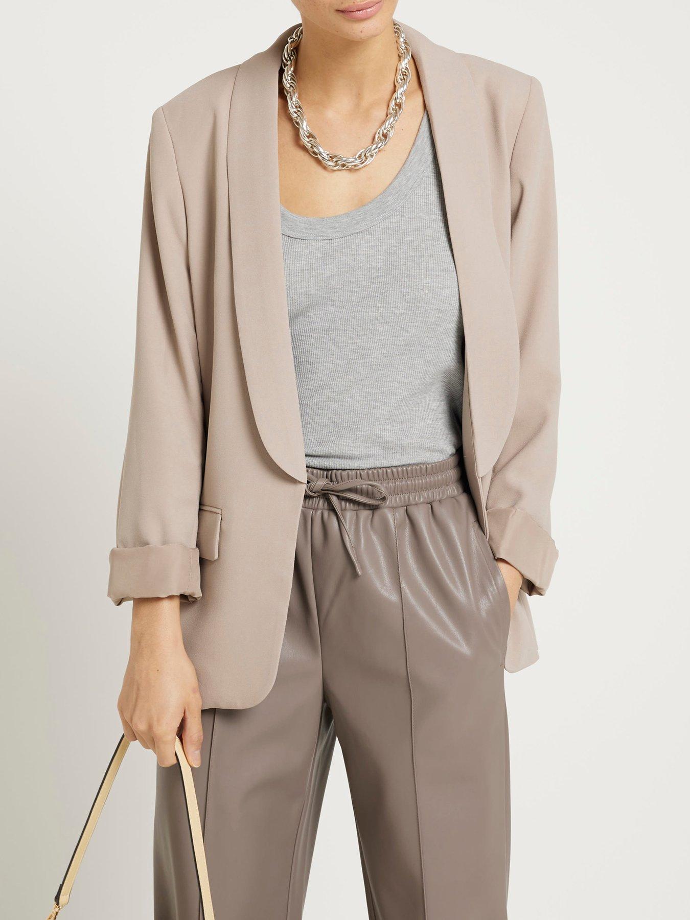 Turn Back Sleeve Blazer Light Beige