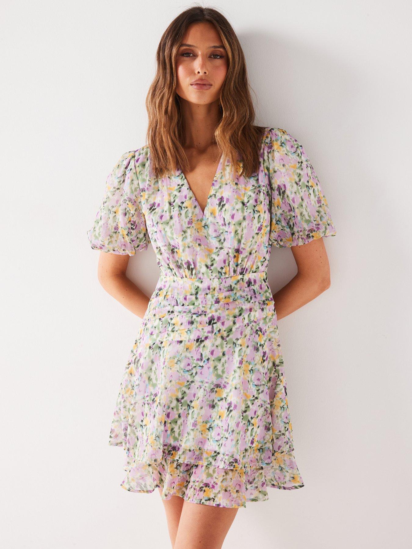 V by Very Floral Printed Mini Dress - Multi