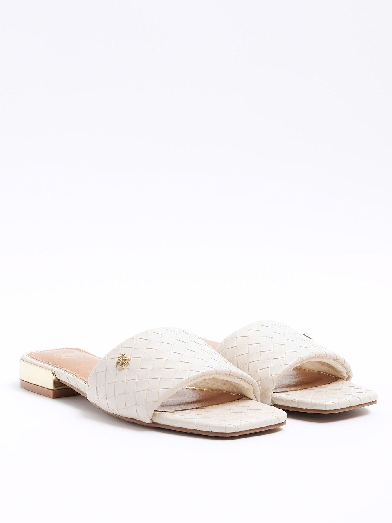 River Island Wide Fit Woven Mule Flat Sandal - Cream | Very.co.uk