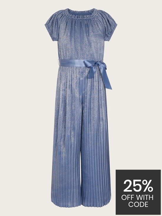front image of monsoon-girls-foil-print-pleated-jumpsuit-blue