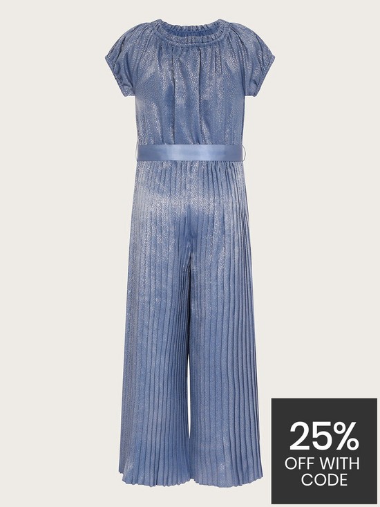 back image of monsoon-girls-foil-print-pleated-jumpsuit-blue