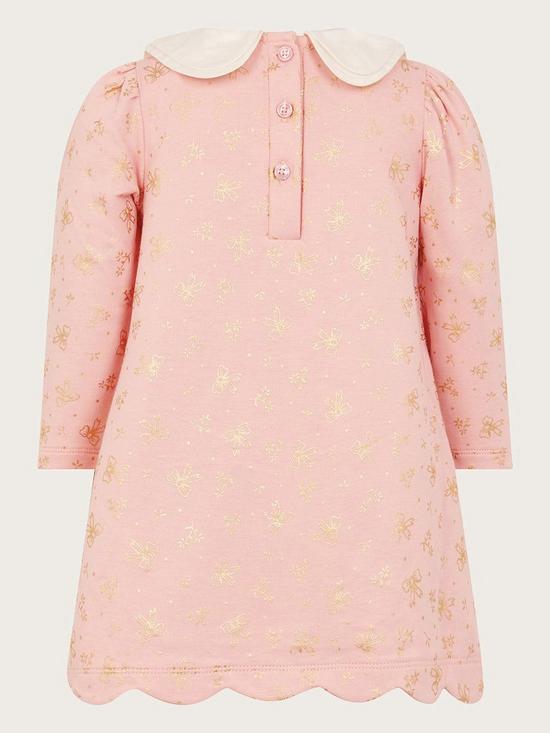 back image of monsoon-baby-girls-bow-collar-foil-dress-pink