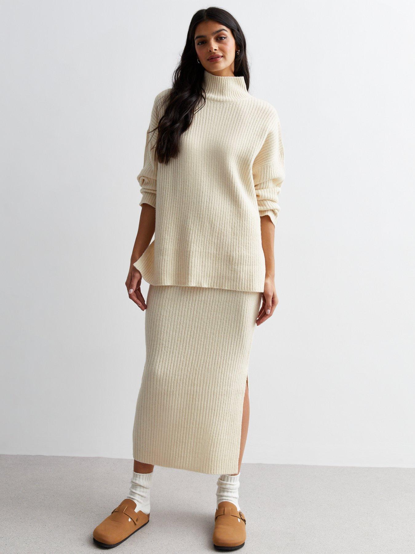 Knitted midi skirt clearance cream