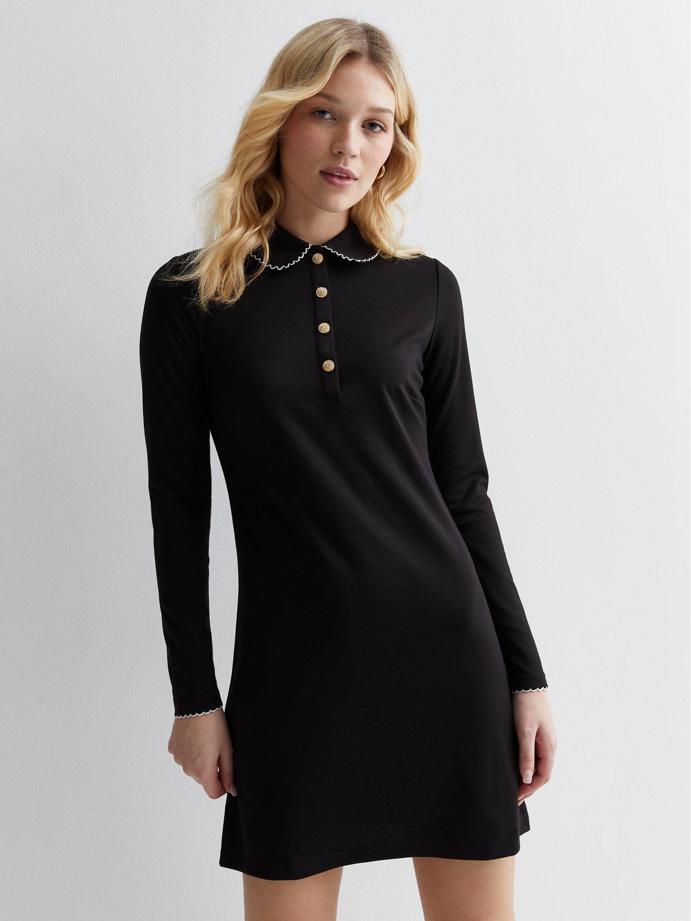 Long sleeve black dress with clearance collar