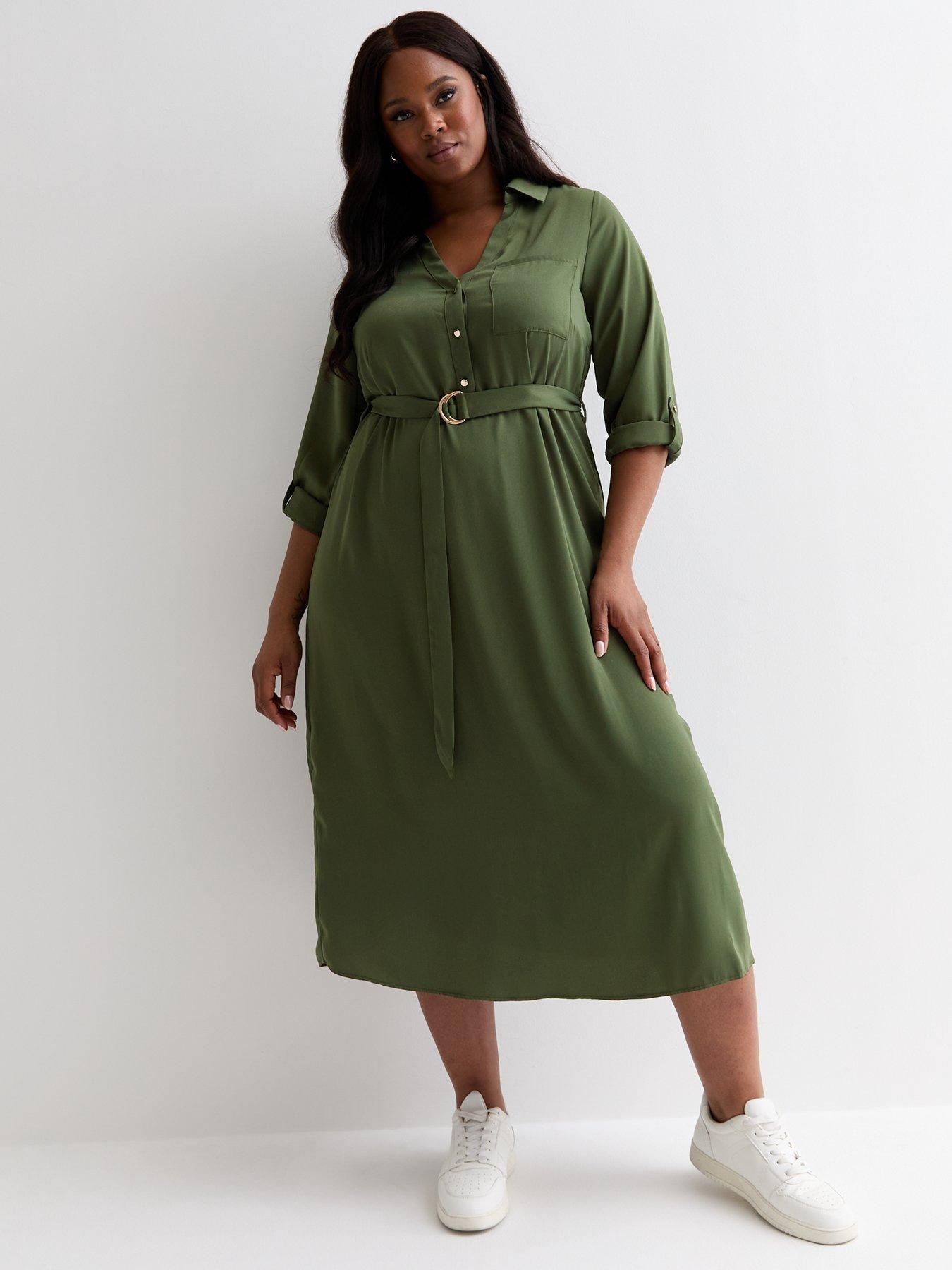 New look khaki shirt dress sale