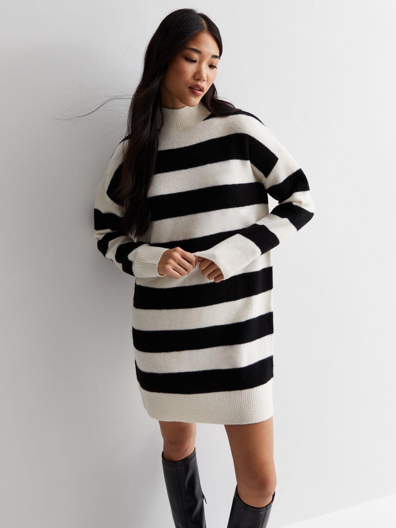 Petite Mink Ribbed Knit High Neck Mini Dress