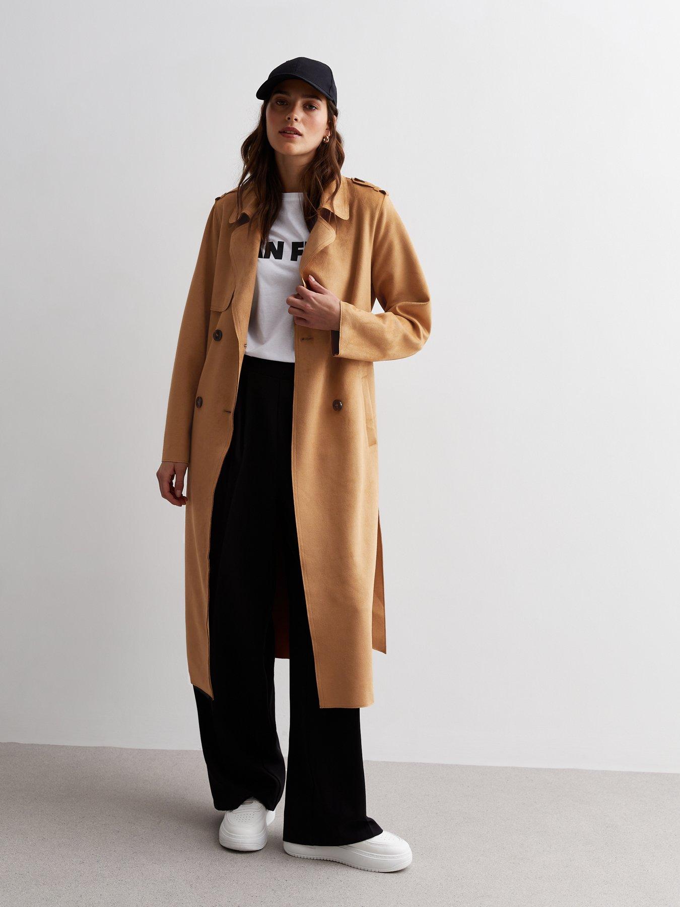 New Look Suedette Belted Trench Coat Light Brown