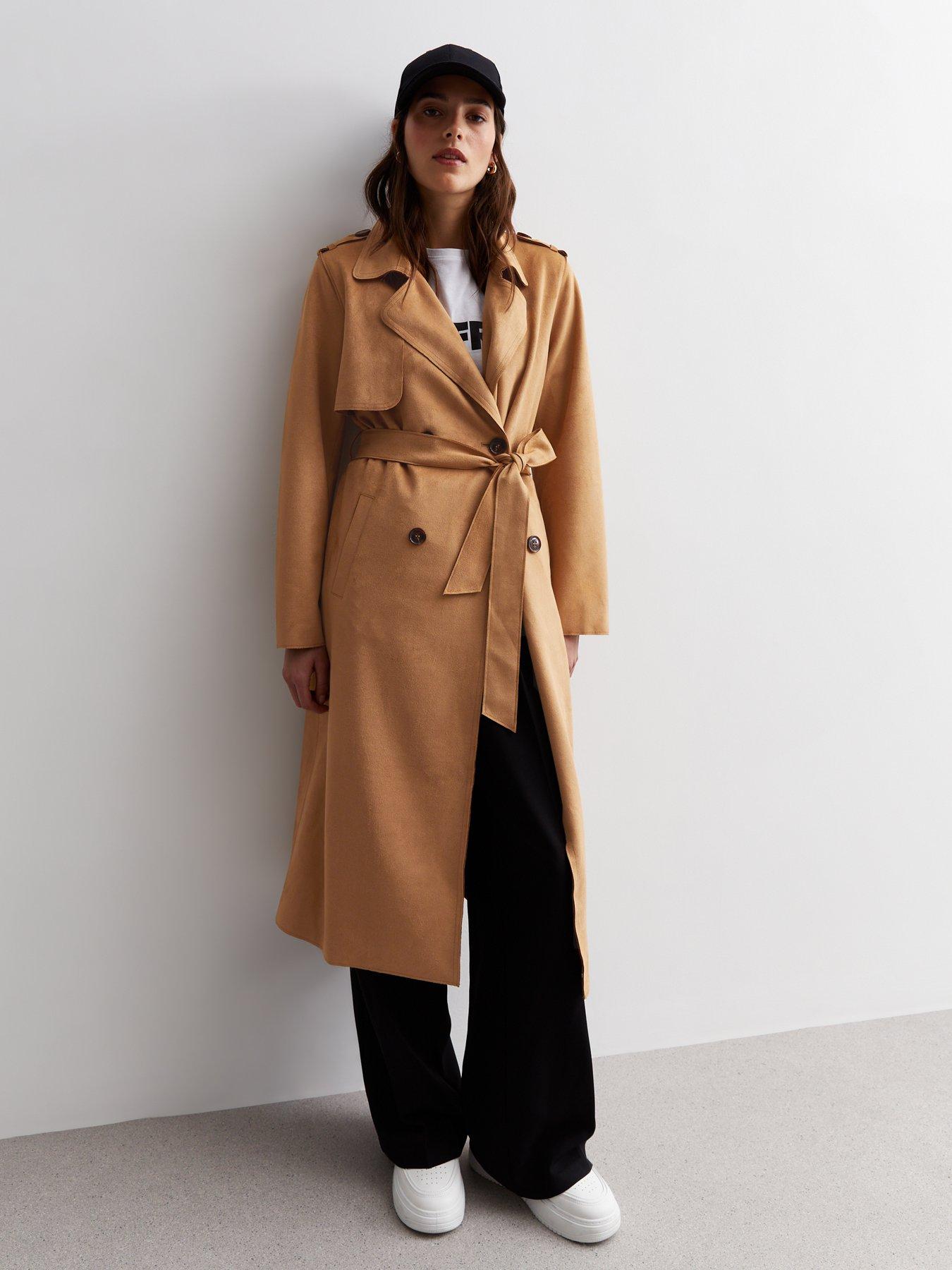 New Look Suedette Belted Trench Coat - Light Brown | Very.co.uk