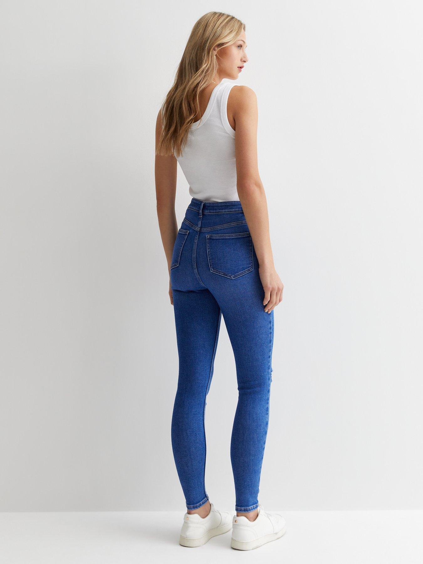 New Look Bright Blue High Waist Ripped Knee Hallie Super Skinny Jeans Very