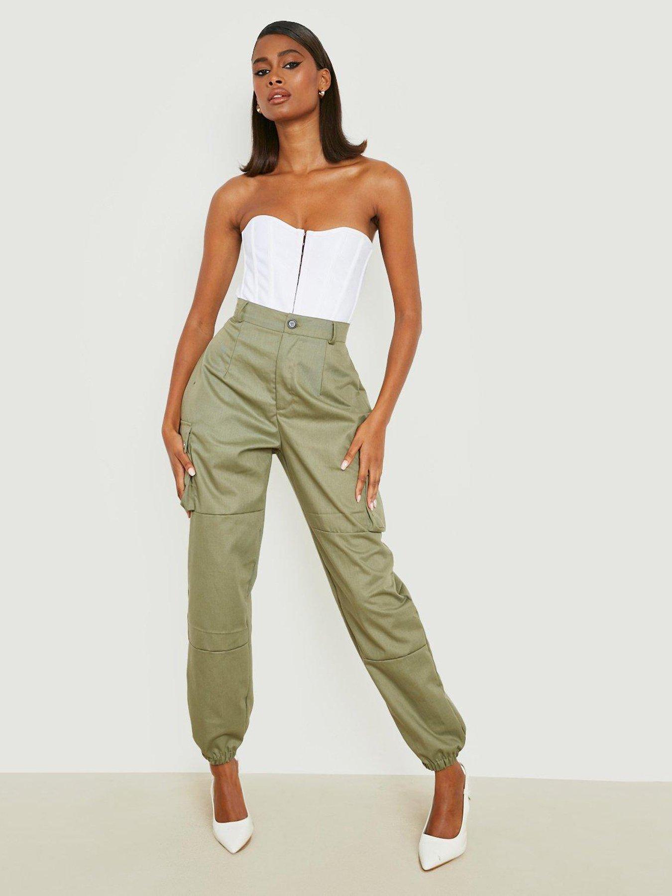 Boohoo High Waisted Cargo Trousers Khaki Very